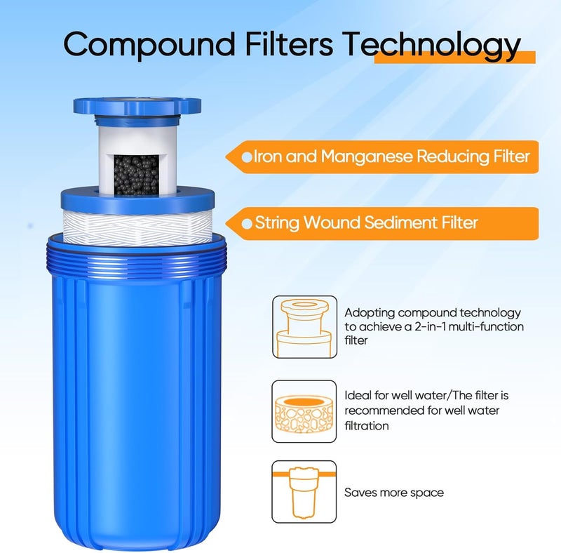 Pure Plus 1-Stage Whole House Water Filter, with Iron Manganese Reducing Water Filter, for Well Water, 10"x4.5" Universal Housing - Image 5